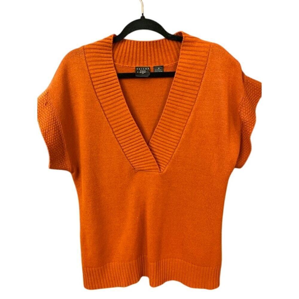 Tailor B Moss Tie V-neck Cap Sleeves Fine‎ Knit Sweater Vest Orange Size Medium
